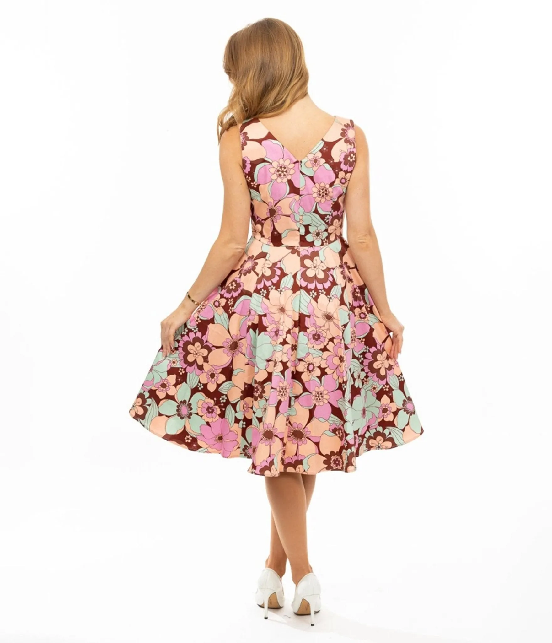 Burgundy & Pastel Flowers Swing Dress