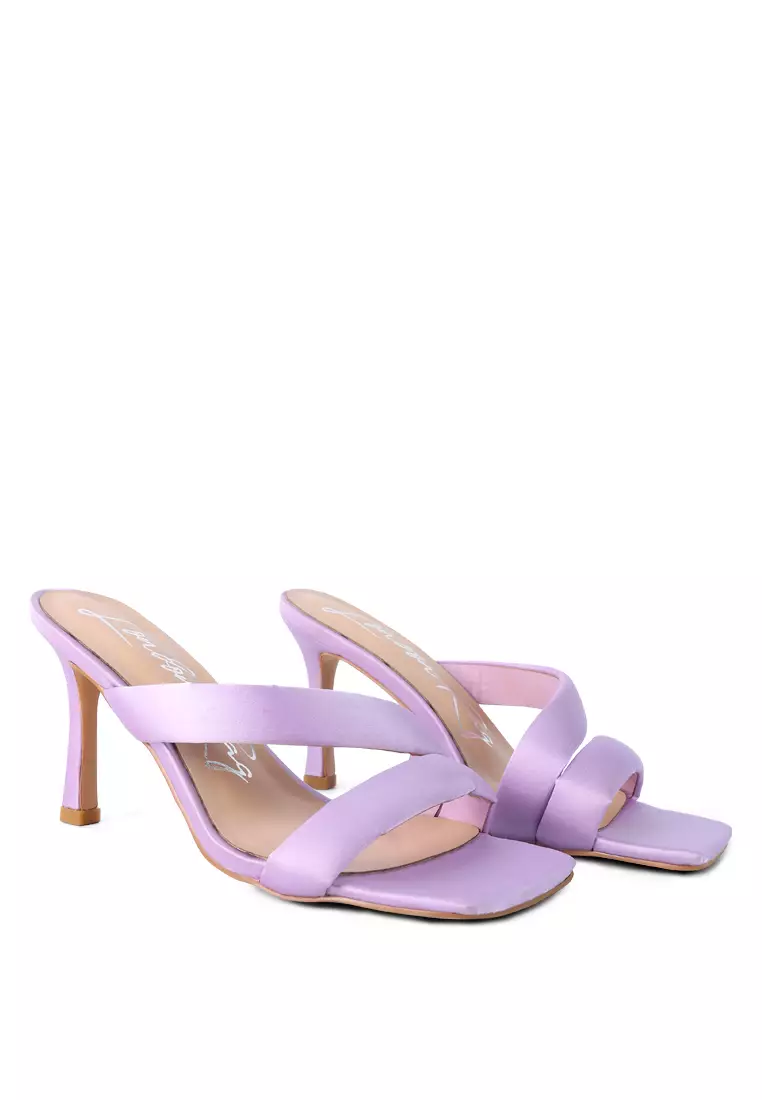 Purple Satin Cross Strap Heels by London Rag