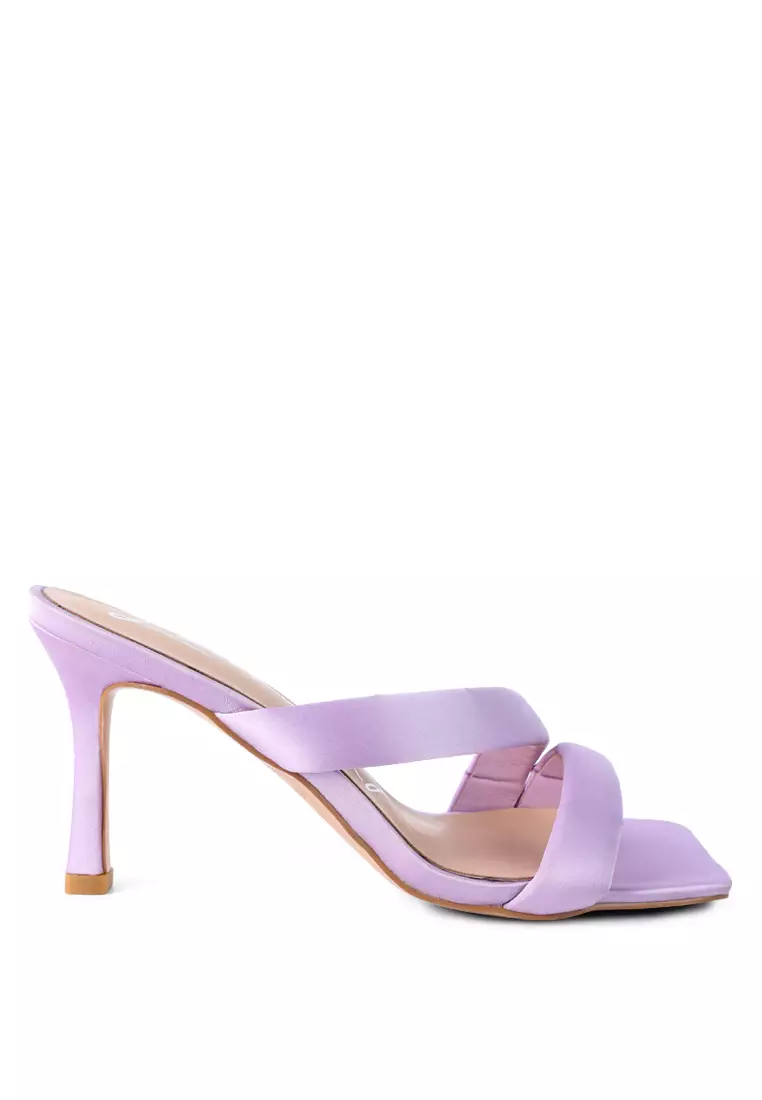 Purple Satin Cross Strap Heels by London Rag