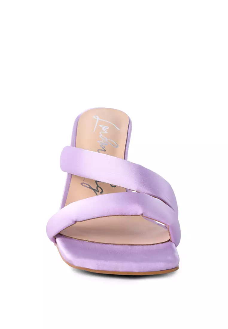 Purple Satin Cross Strap Heels by London Rag