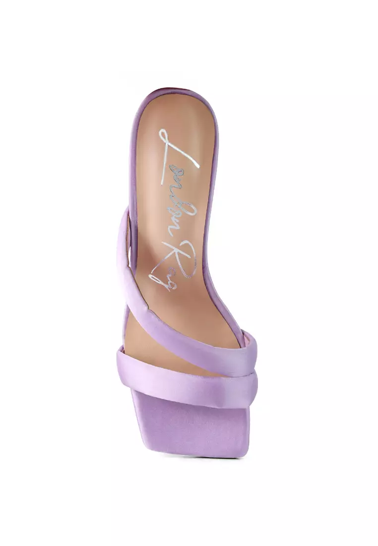 Purple Satin Cross Strap Heels by London Rag