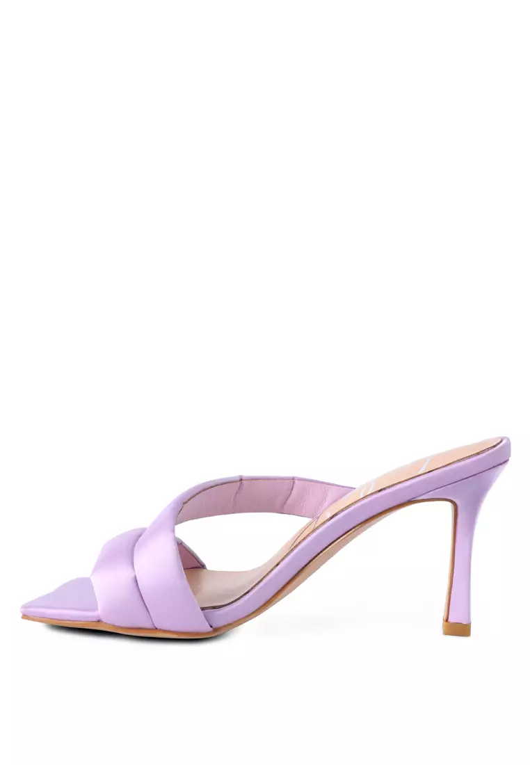 Purple Satin Cross Strap Heels by London Rag