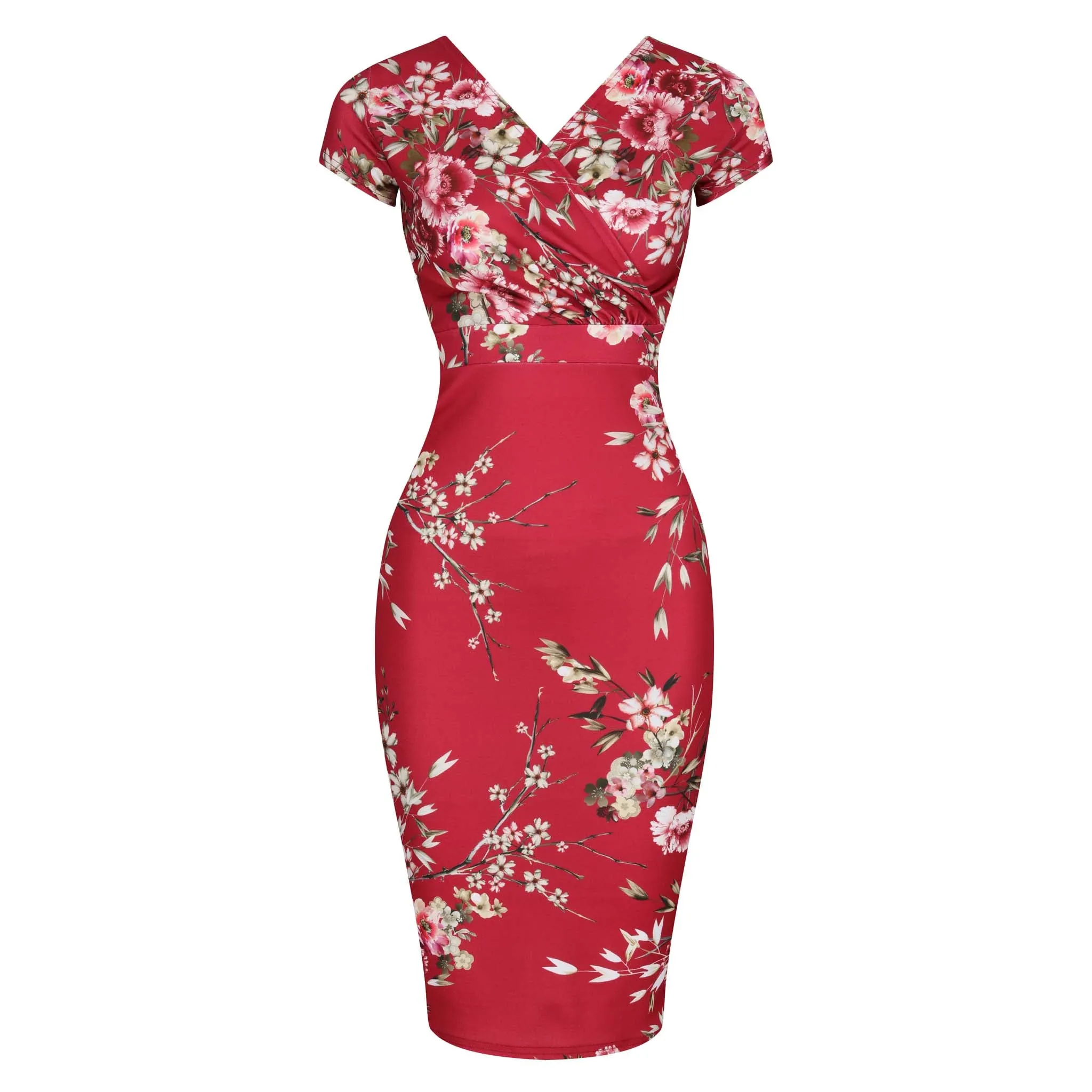 Red Floral Print Pencil Dress