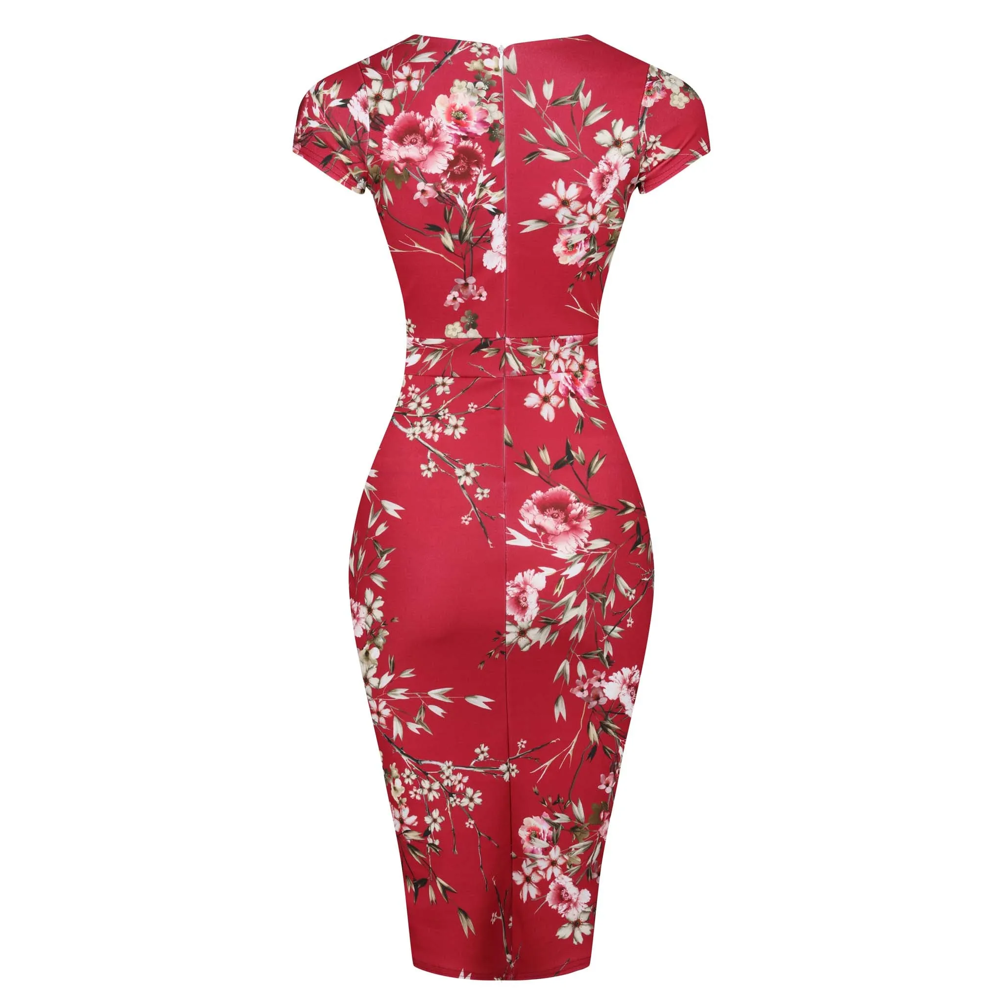 Red Floral Print Pencil Dress