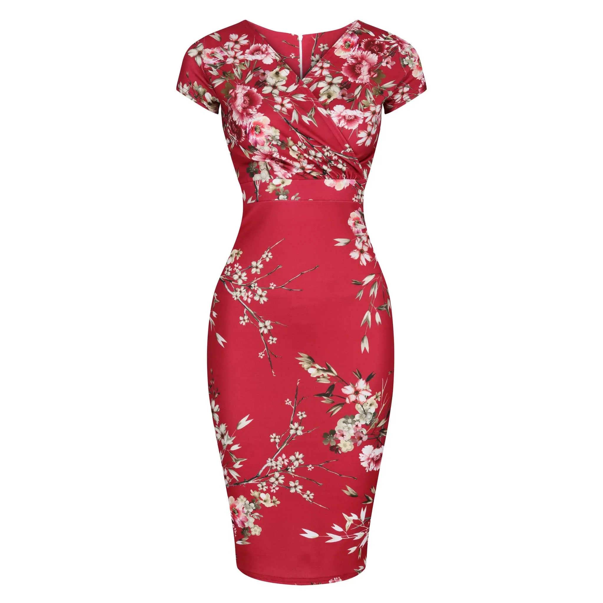 Red Floral Print Pencil Dress