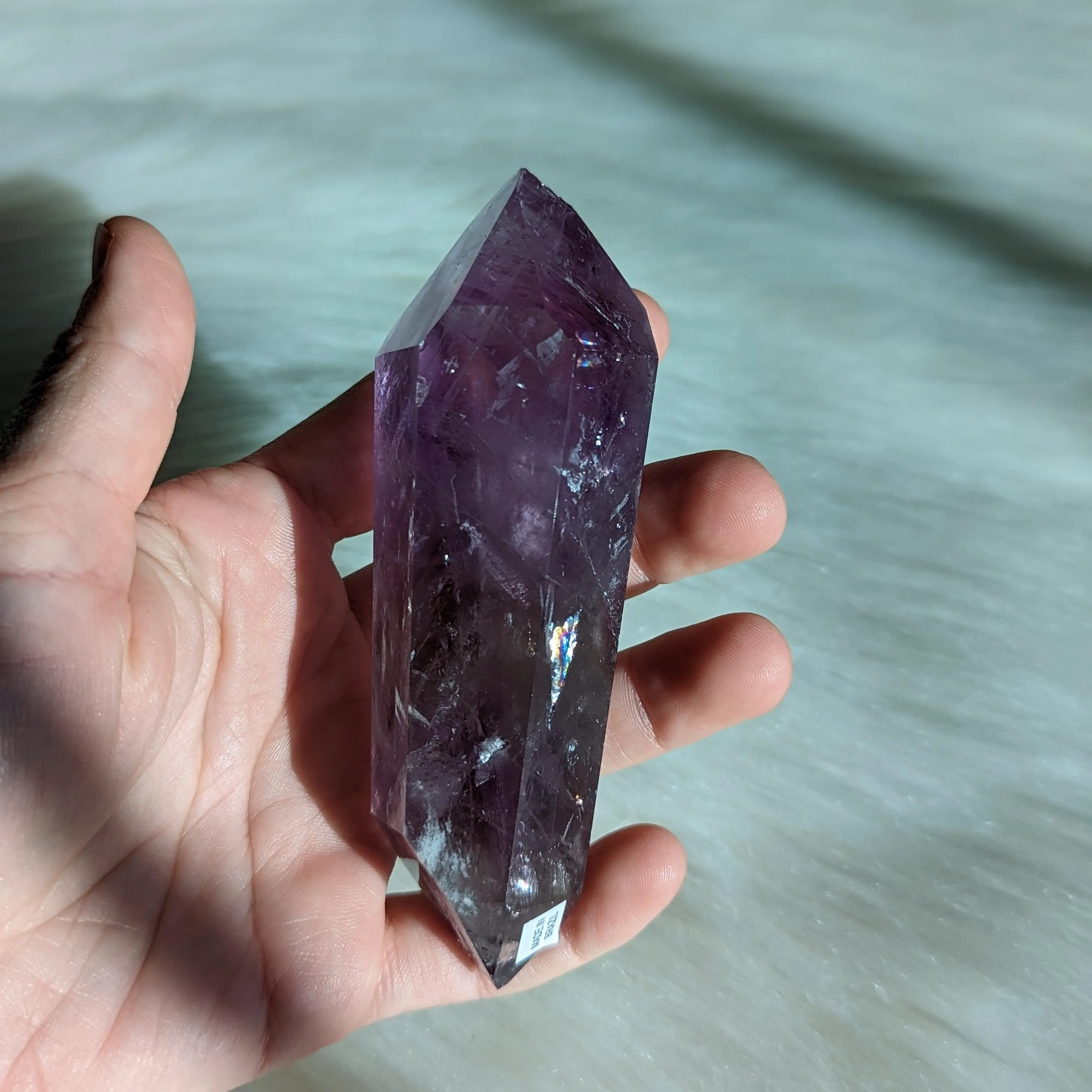 Chunky Amethyst Wand Carving With Rainbows