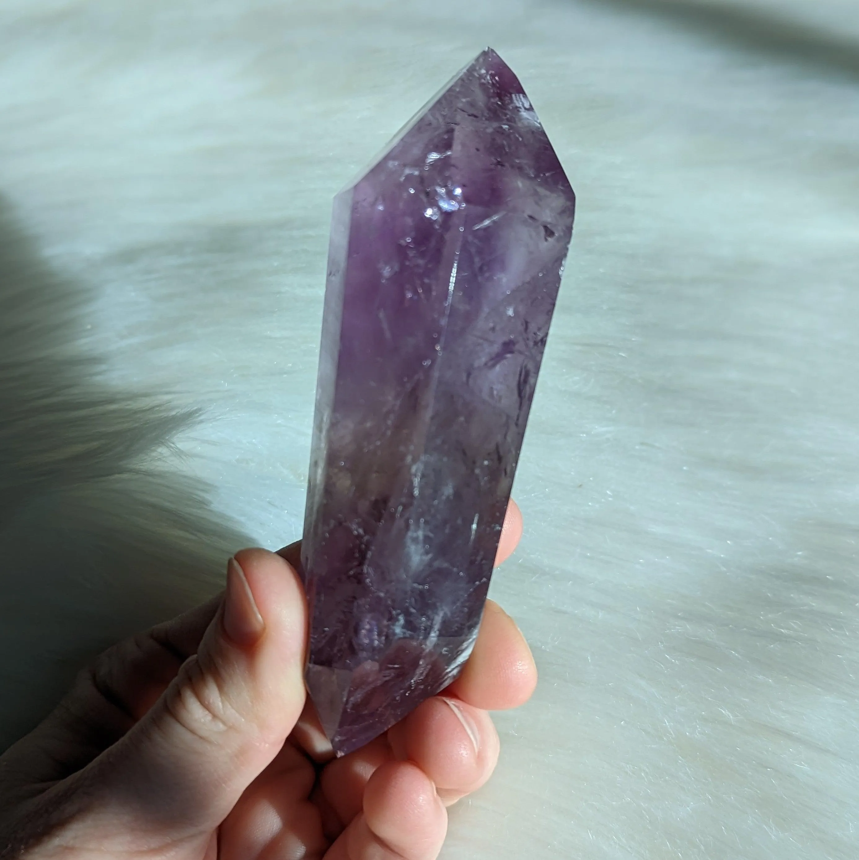 Chunky Amethyst Wand Carving With Rainbows