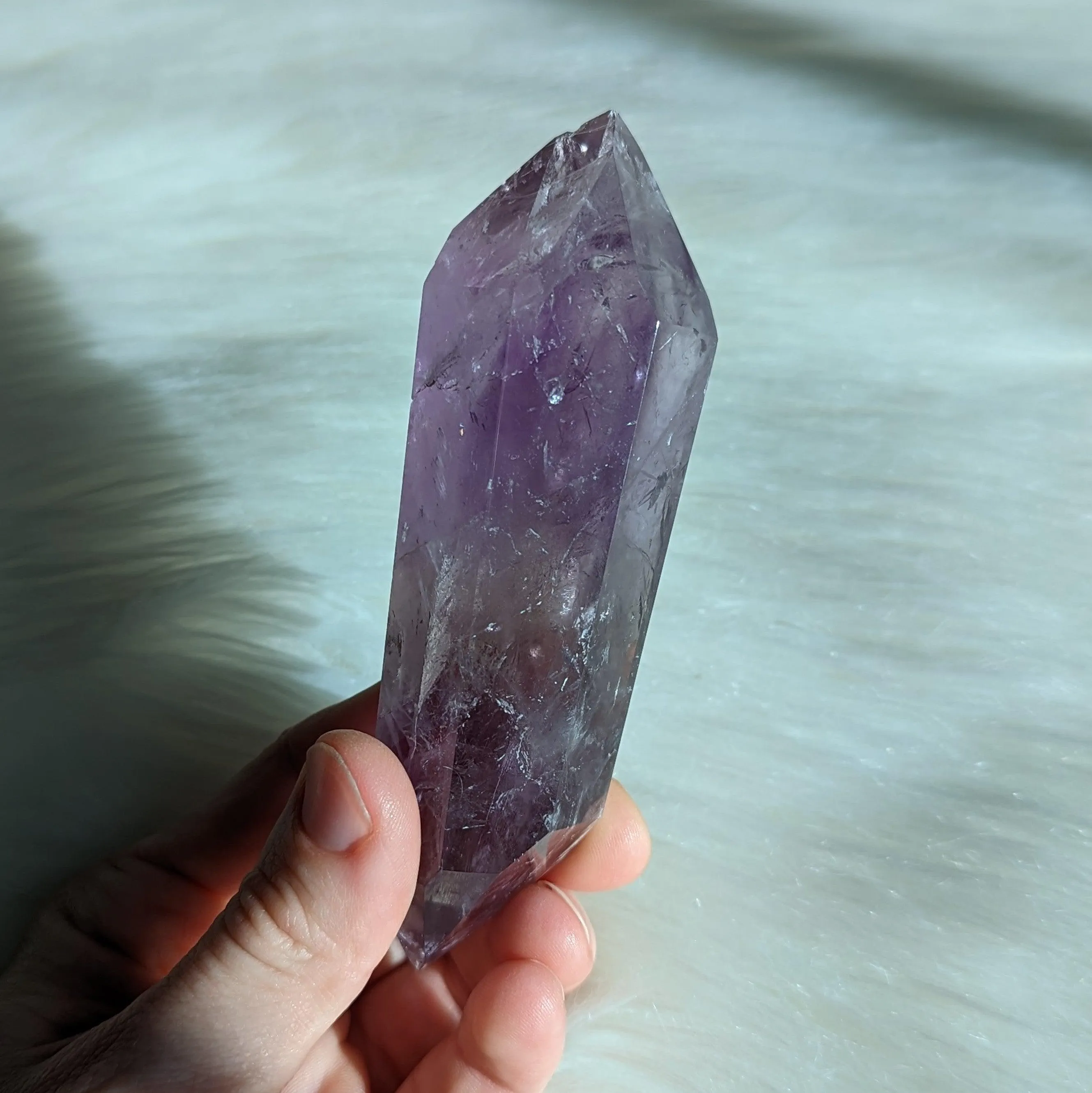 Chunky Amethyst Wand Carving With Rainbows