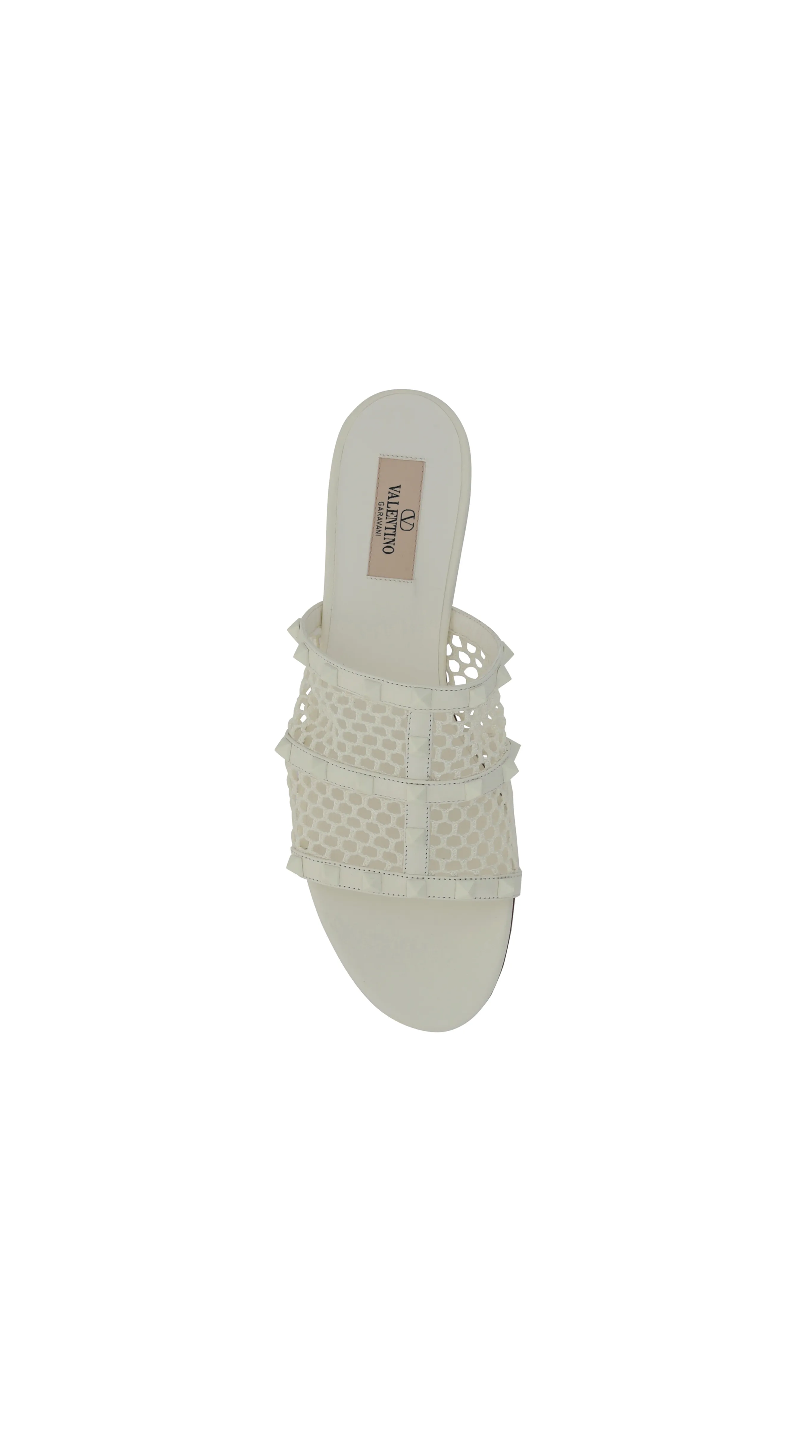 White Rockstud and Mesh Flat Slide Sandals