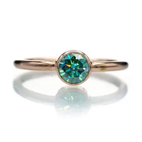 Round Teal Skinny Stacking Solitaire Ring with Moissanite