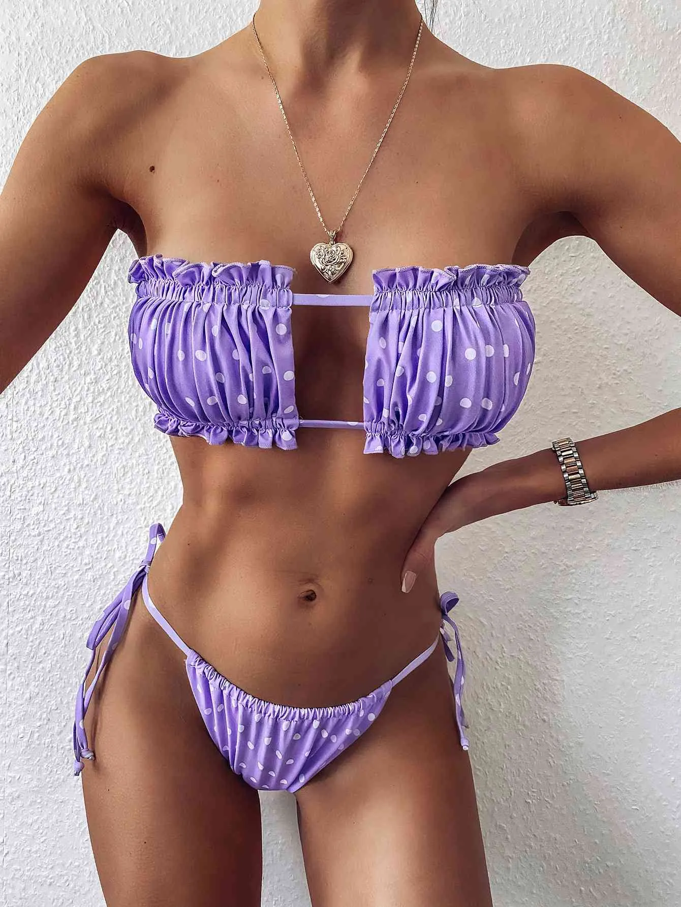 Ruched Bikini Set with Frill Trim