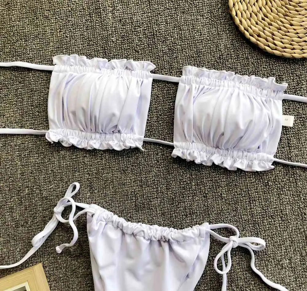 Ruched Bikini Set with Frill Trim