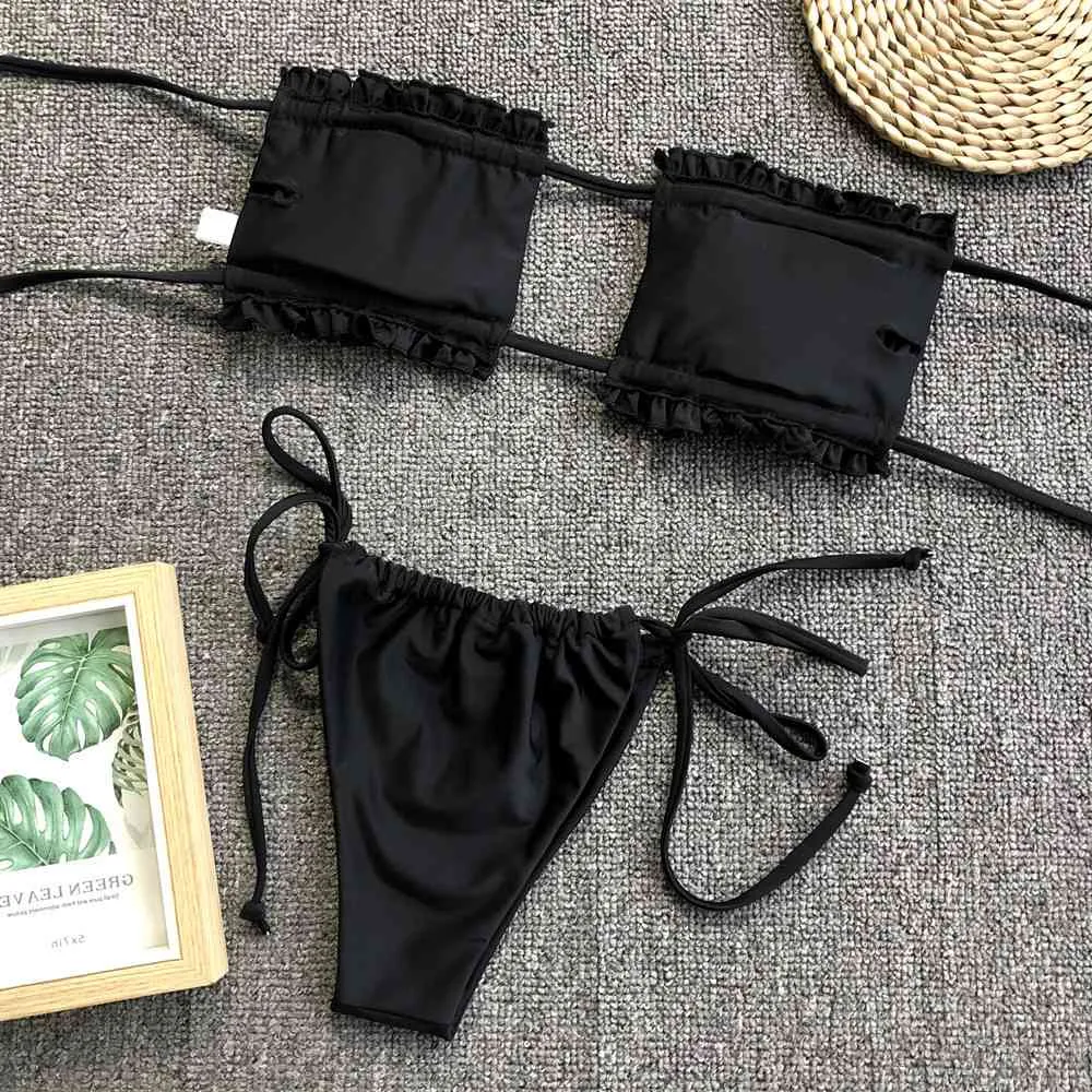 Ruched Bikini Set with Frill Trim