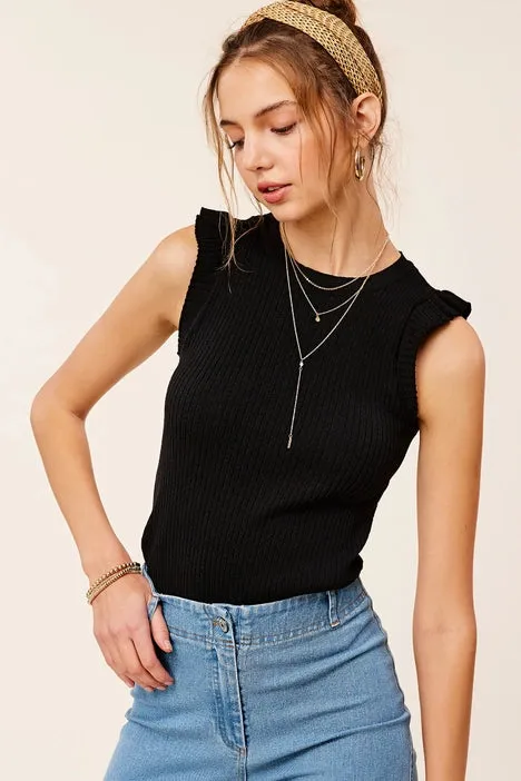 Ribbed Top with Ruffle Detailing