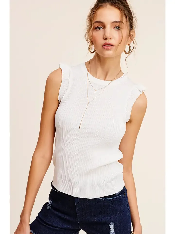 Ribbed Top with Ruffle Detailing