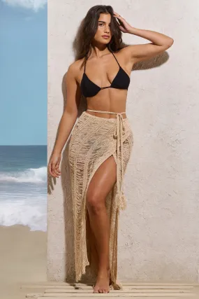 Sand Crochet Wrap Maxi Skirt