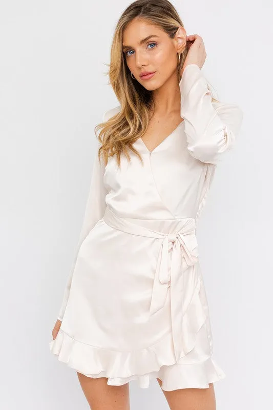 Satin Wrap Dress with Waist Tie