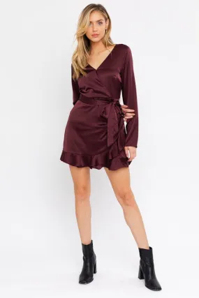 Satin Wrap Dress with Waist Tie