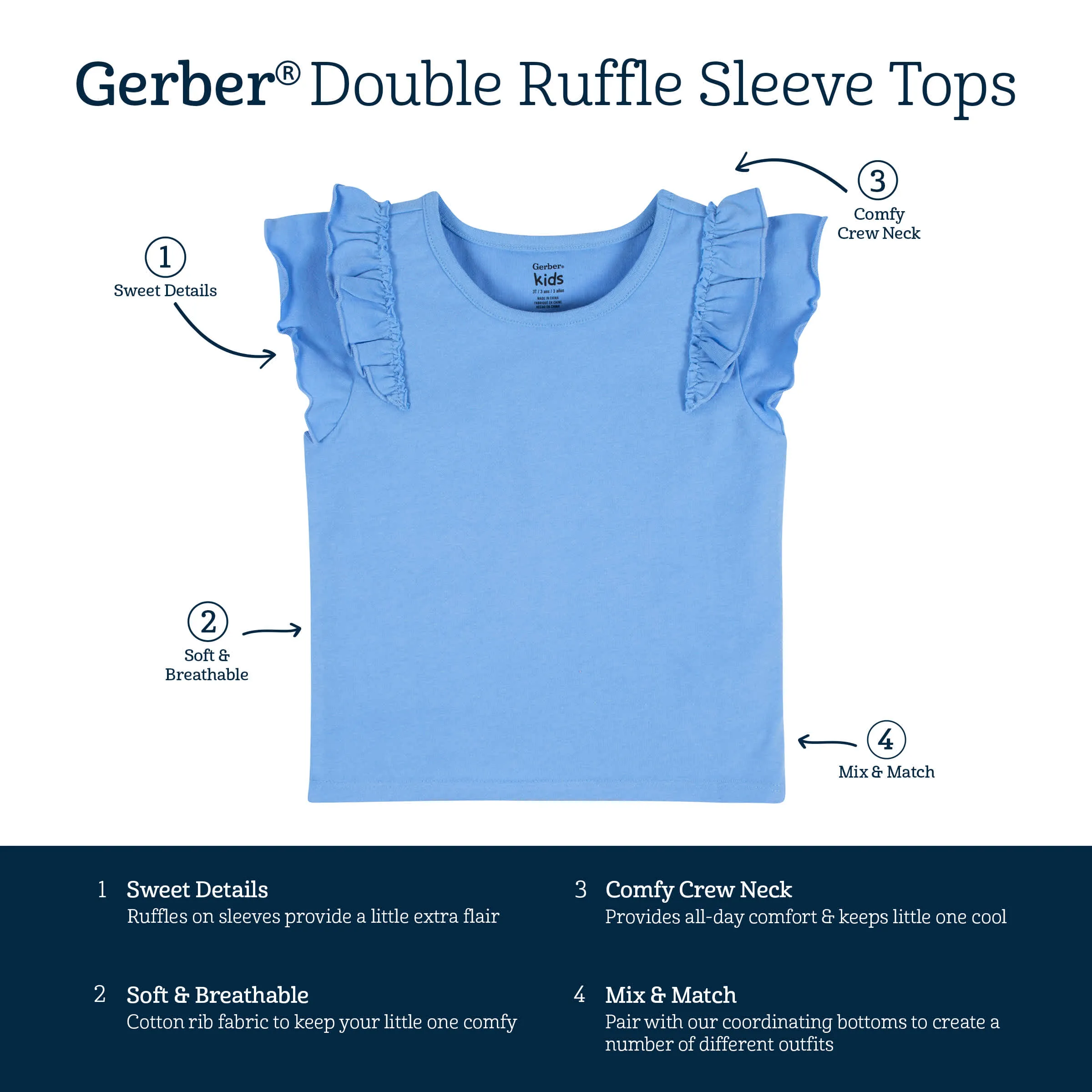 Set of 2 Baby & Kid Blue Dual Frill Shirts