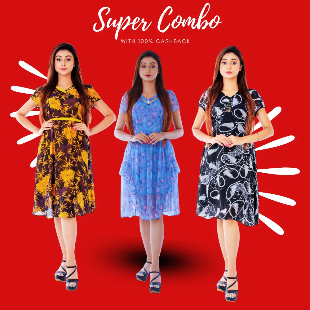 Set of 3 Designer Floral Dresses Made from Premium Italian Fabric with Full Refund Offer