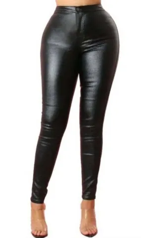 Shiny Skinny Pants with Metallic Coating