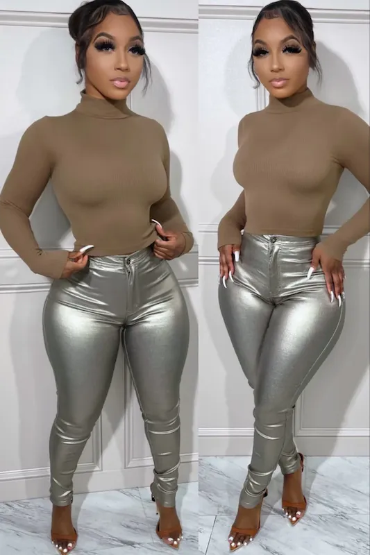 Shiny Slim Fit Trousers