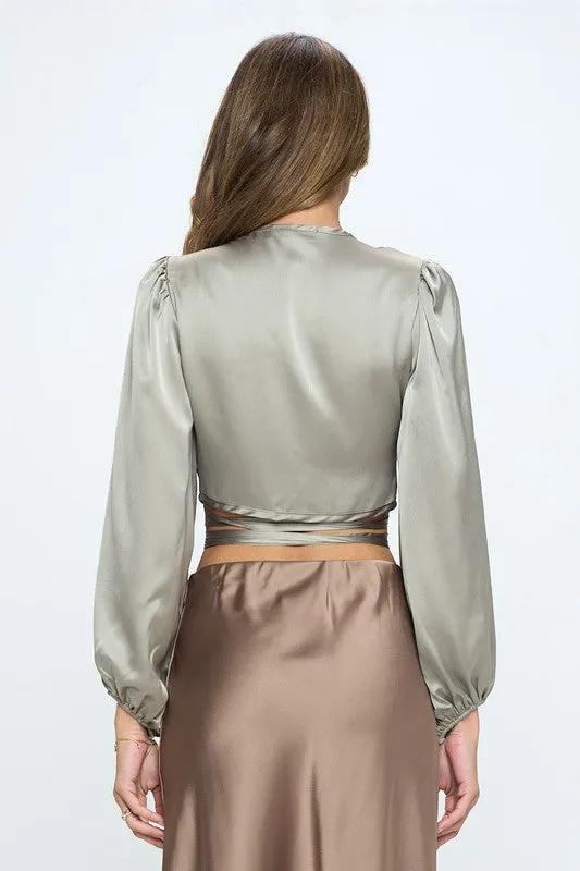 USA-Made Satin Crop Top with Wrap Style