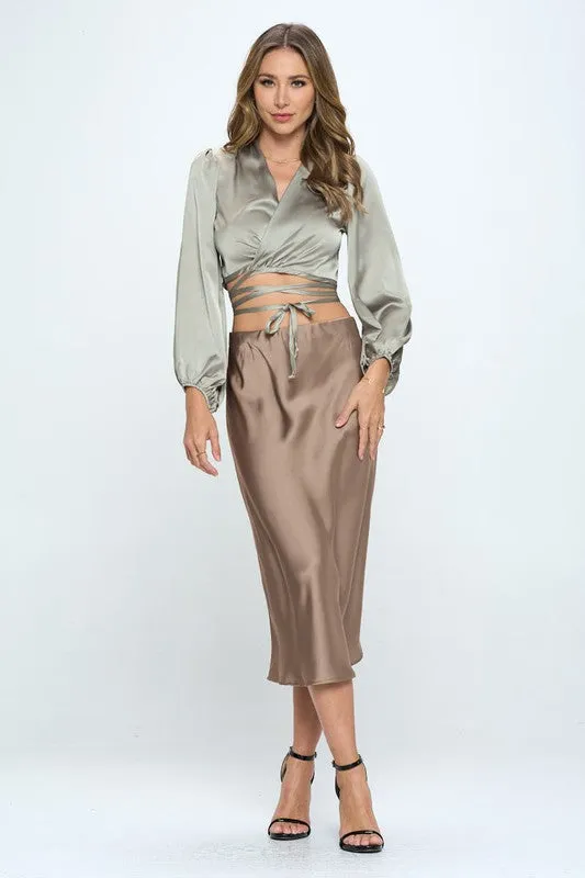 USA-Made Satin Crop Top with Wrap Style