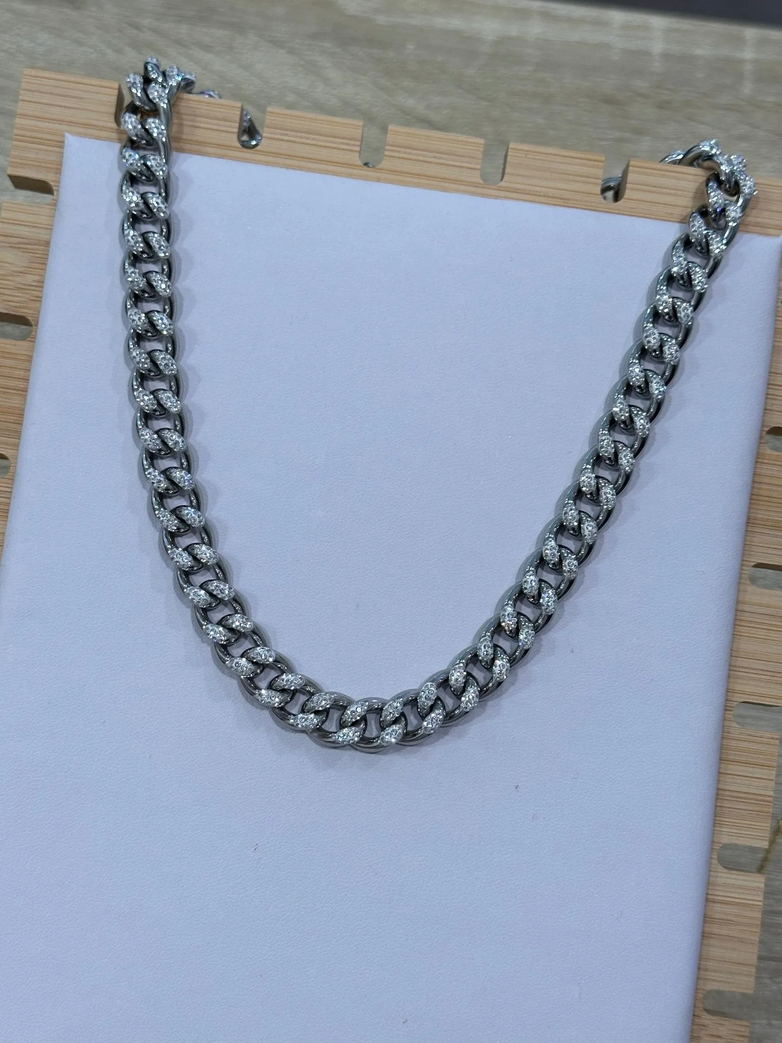 Silver Maxi Chain Necklace with Rhinestones