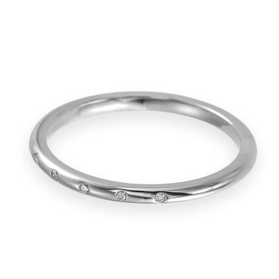 Thin Skinny Wedding Band 5 Flush Set Tiny Diamonds