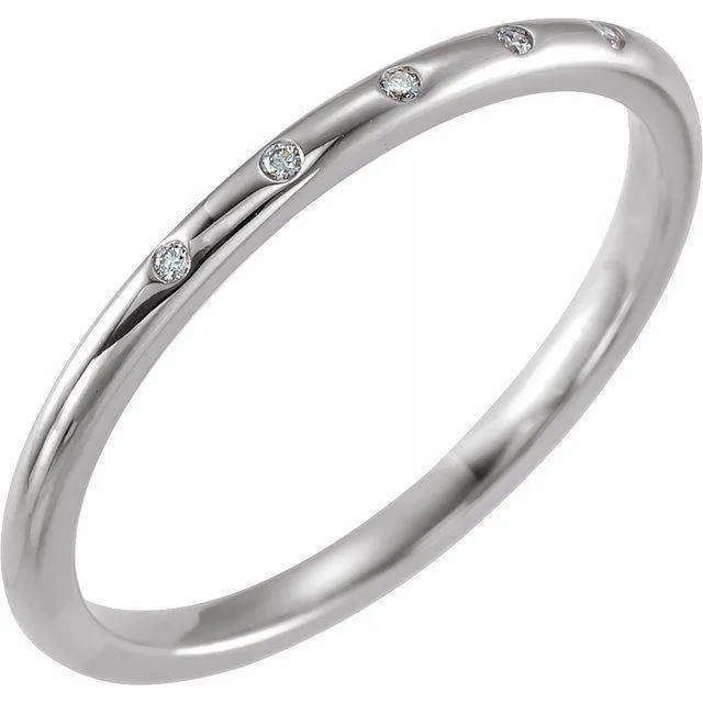 Thin Skinny Wedding Band 5 Flush Set Tiny Diamonds