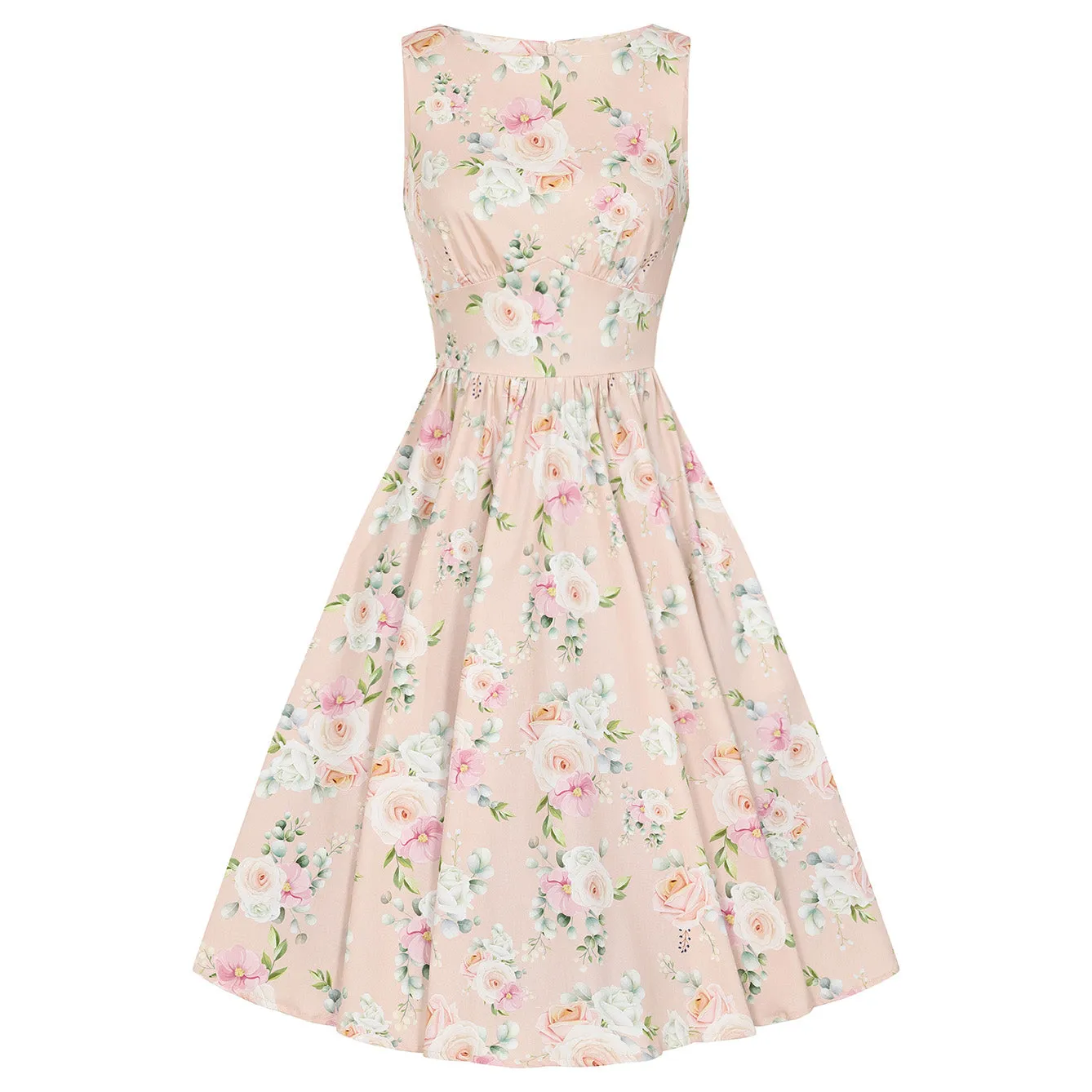 Soft Pink Coral Floral Audrey 50s Swing Dress