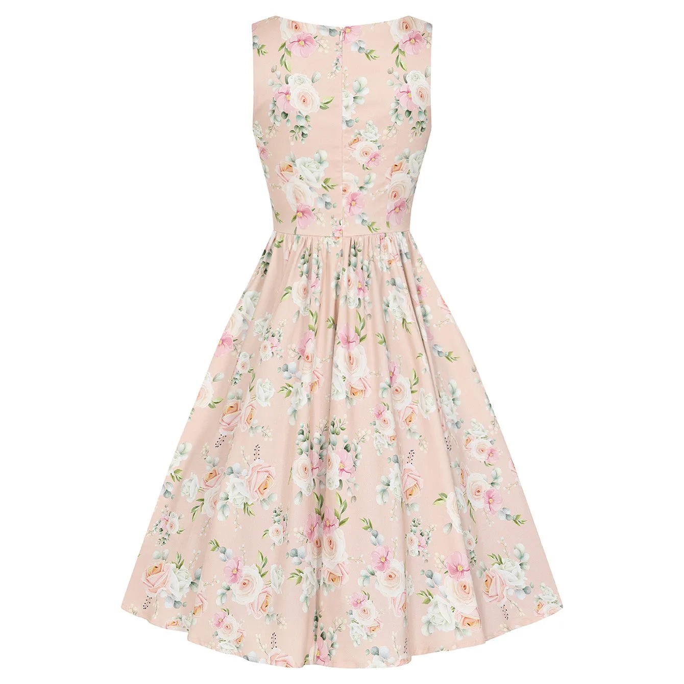 Soft Pink Coral Floral Audrey 50s Swing Dress