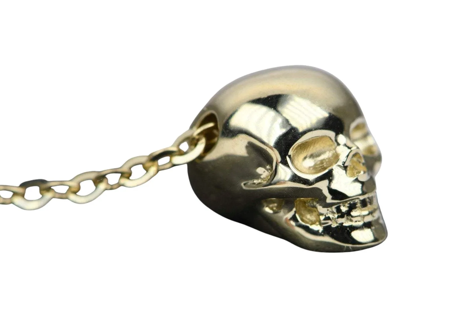 Solid 14K Gold Memento Mori Skull Skeleton Necklace Pendant