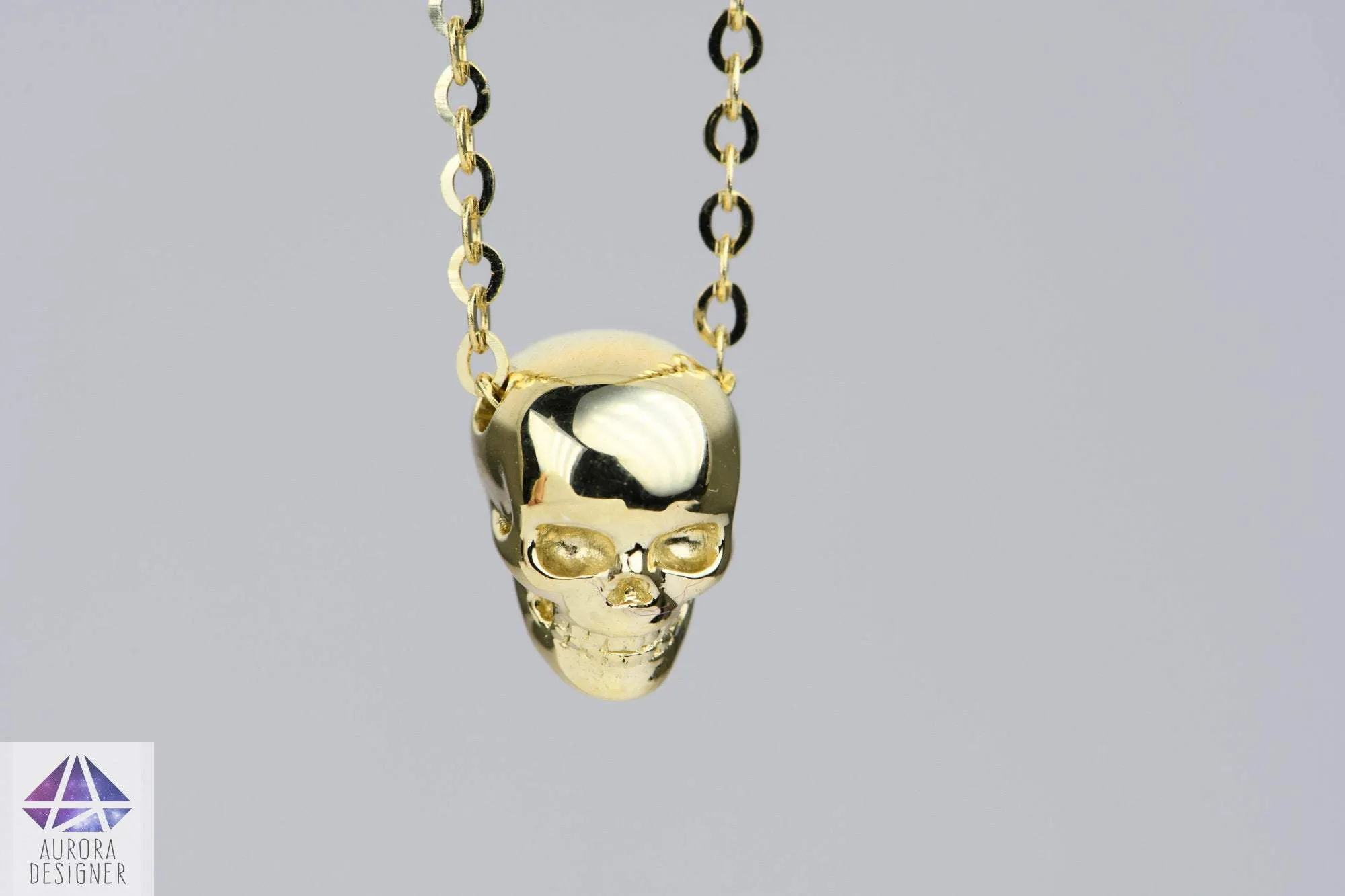 Solid 14K Gold Memento Mori Skull Skeleton Necklace Pendant