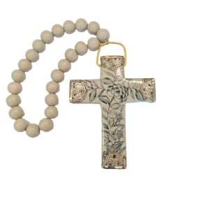 Ceramic garden wall cross with beads