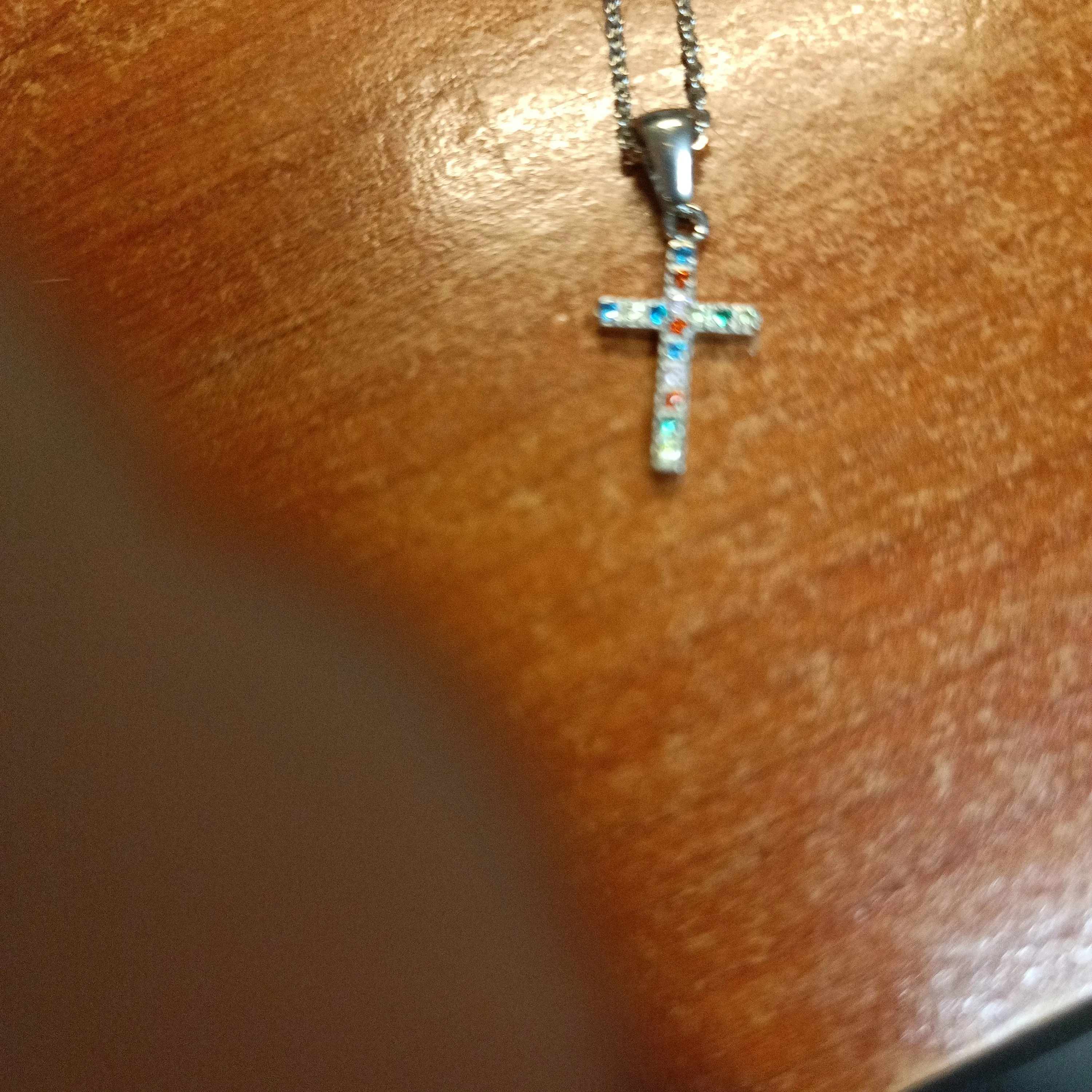 Stainless Steel Multi Color Diamante Cross Chain