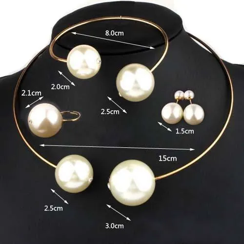 Large Faux Pearl Rhinestone Jewelry Set