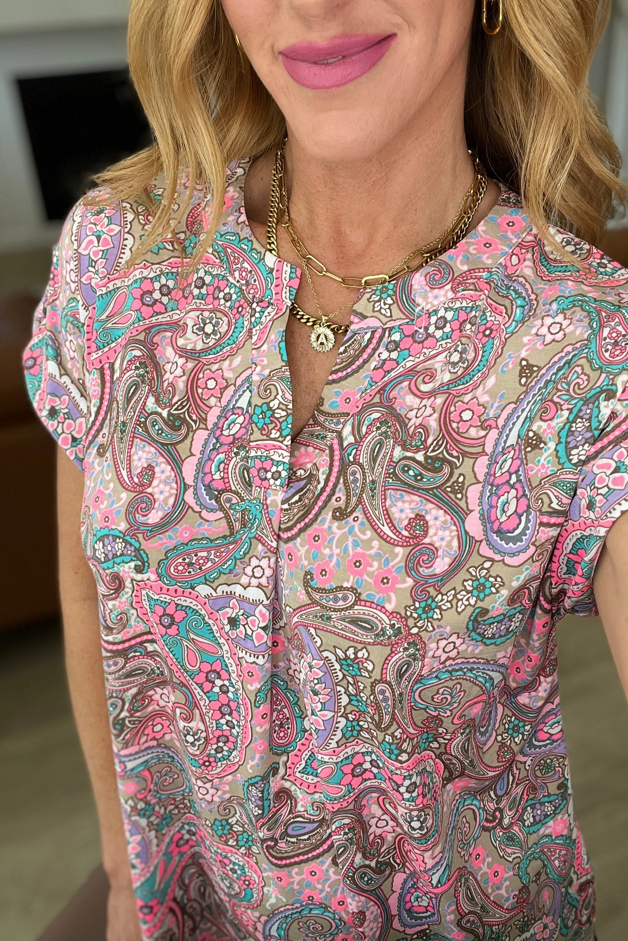 Pink Multi Paisley Cap Sleeve Top