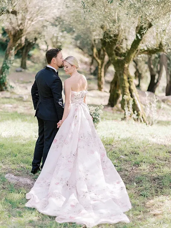 Strapless A-line Wedding Dress with Floral Details