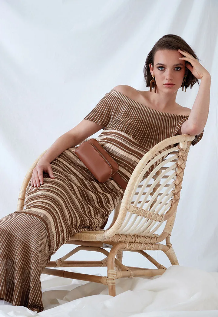 Off Shoulder Striped Knitted Dress