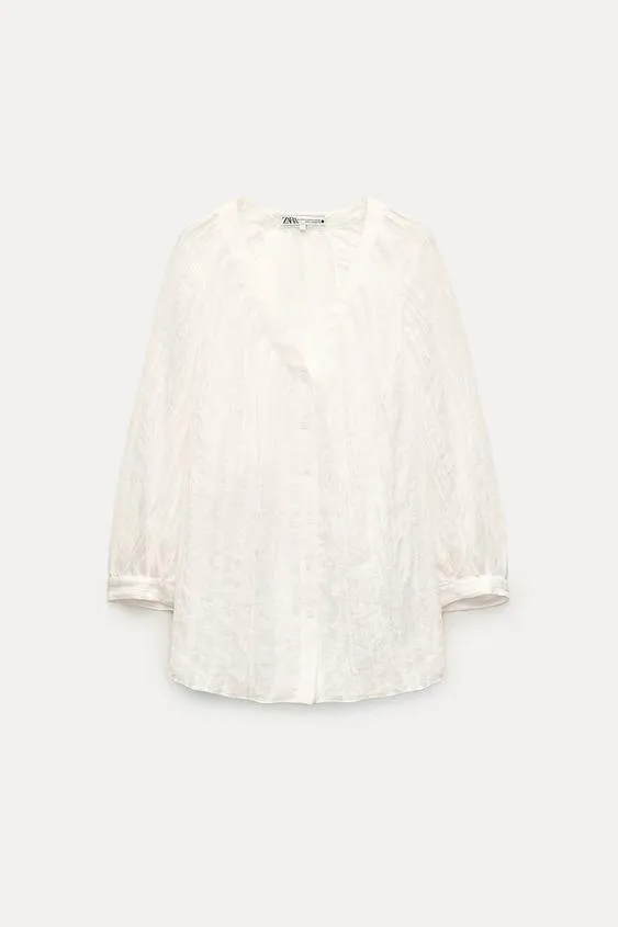 Elegant Linen Long-Sleeve Casual Top by ZARA