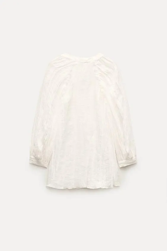 Elegant Linen Long-Sleeve Casual Top by ZARA