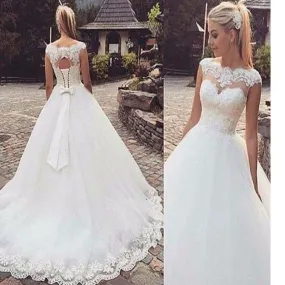 Vintage Lace Bow Knot Ball Gown Wedding Dress