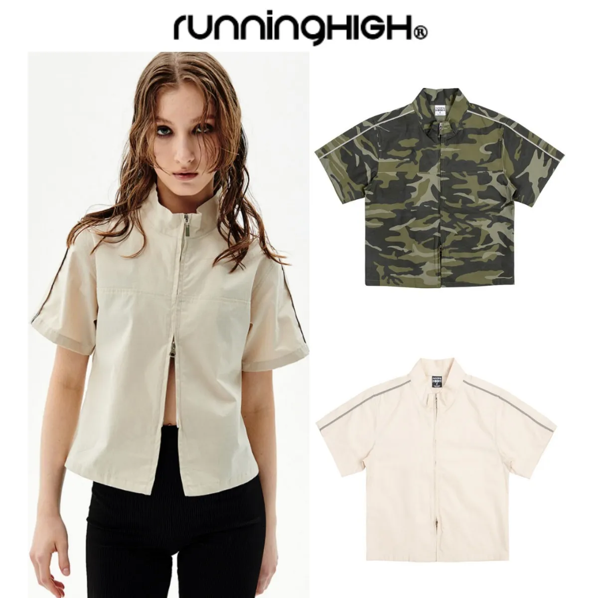 runningHIGH Street Cotton Logo Shirts Blouses