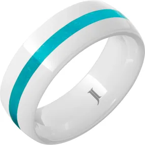 White Ceramic Ring with Turquoise Detail