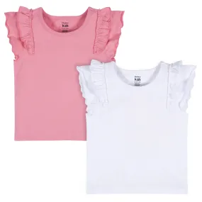 Two-Pack Double Ruffle Tops in Pink & White for Infant & Toddler Girls