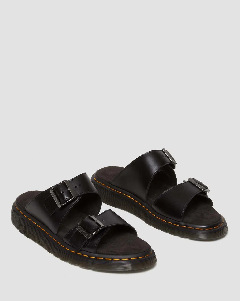 Unisex Black Josef Analine Leather Buckle Slide Sandals