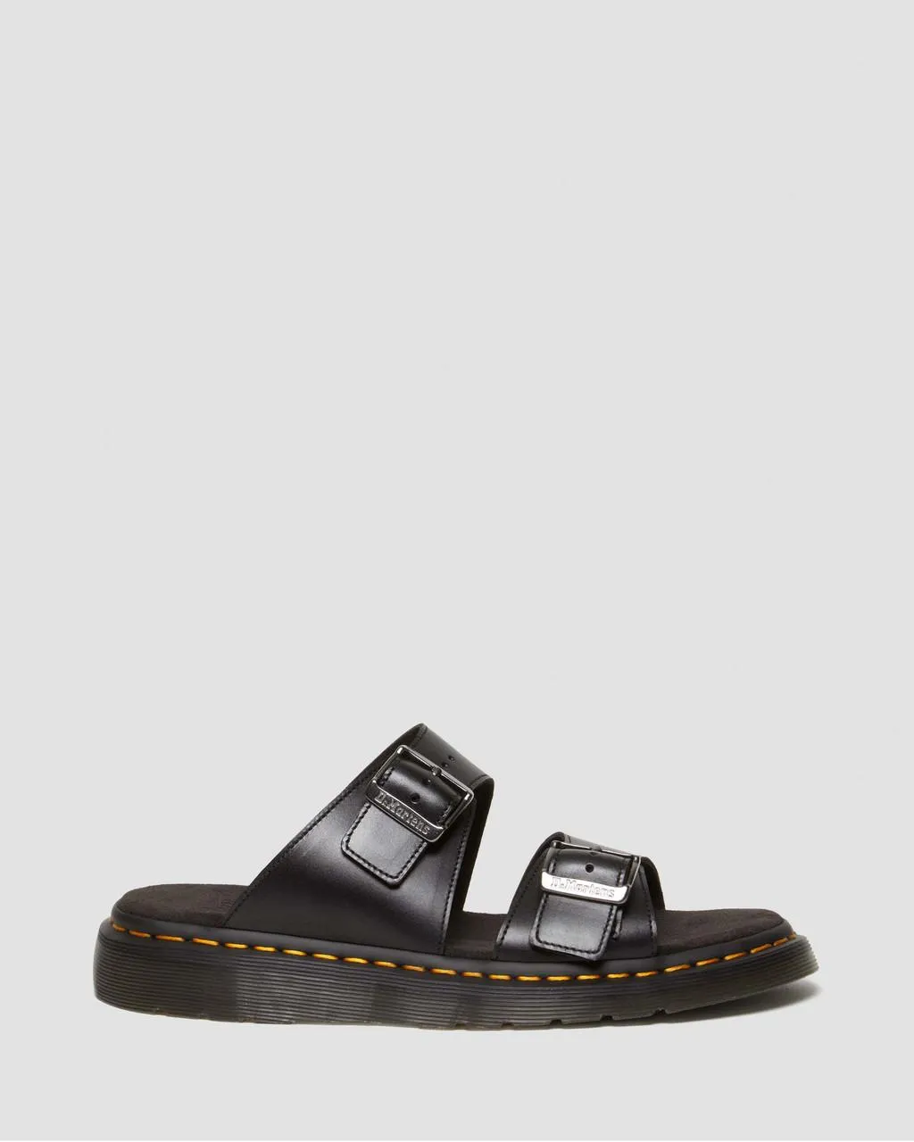 Unisex Black Josef Analine Leather Buckle Slide Sandals