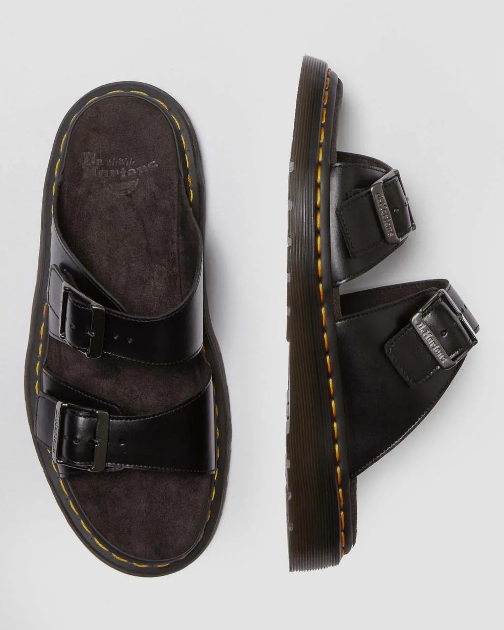 Unisex Black Josef Analine Leather Buckle Slide Sandals